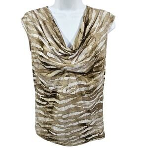 Michael Michael Kors Sleeveless Drape Neck Top Neutral Animal Print Women's S